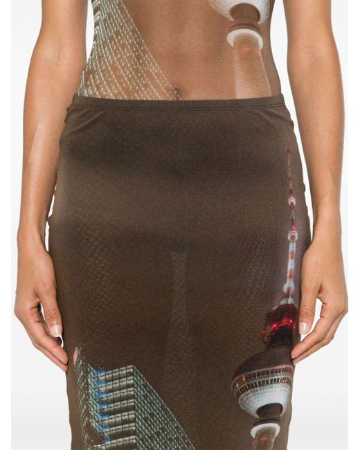 Jean Paul Gaultier Brown Mesh Printed Maxi Skirt