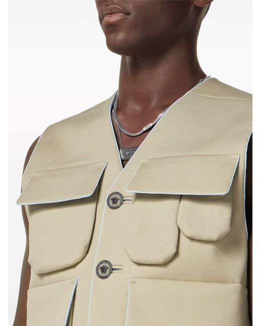 Versace Natural Bonded Gabardine Cargo Vest for men