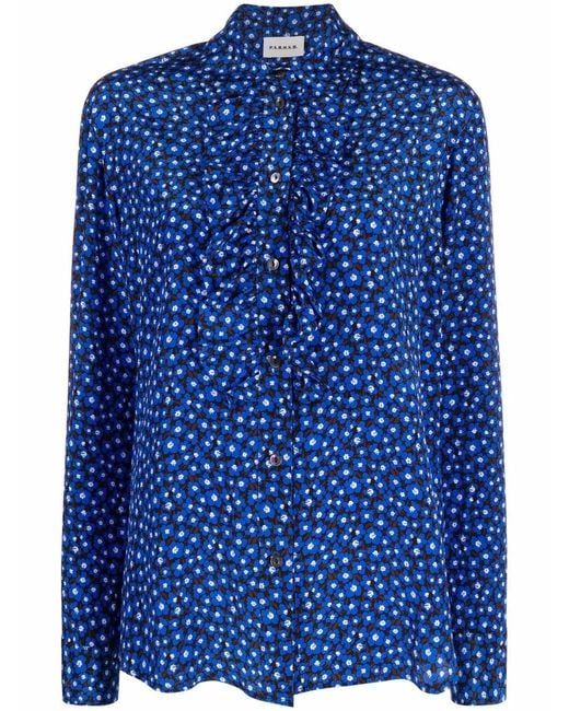 P.A.R.O.S.H. Blue Ruffle-Trim Shirt