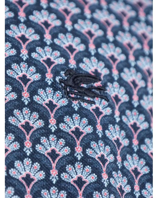 Etro Blue Floral-Print Polo Shirt for men