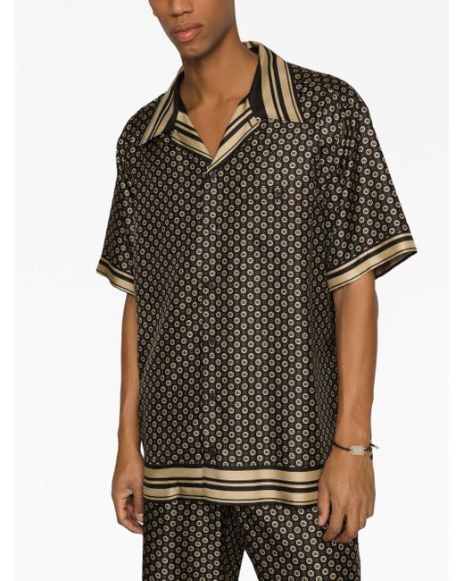 Dolce & Gabbana Gray Geometric-print Silk Shirt for men