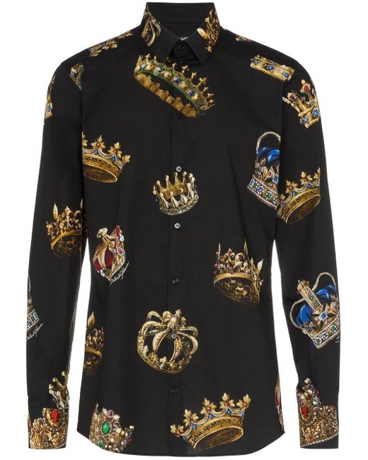 Camisa con estampado de coronas Dolce & Gabbana de hombre de color Negro |  Lyst