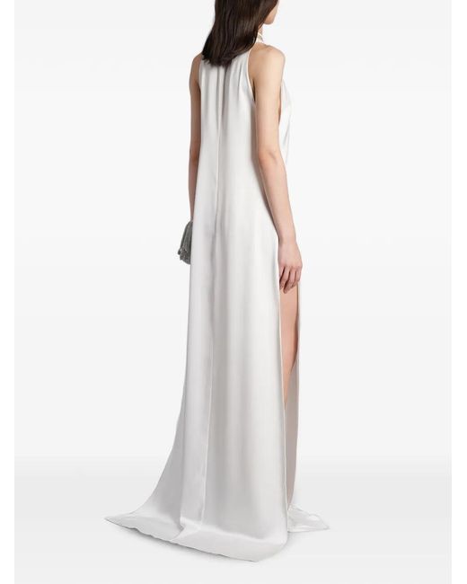 David Koma White Plunging V-Neck Side-Slit Dress