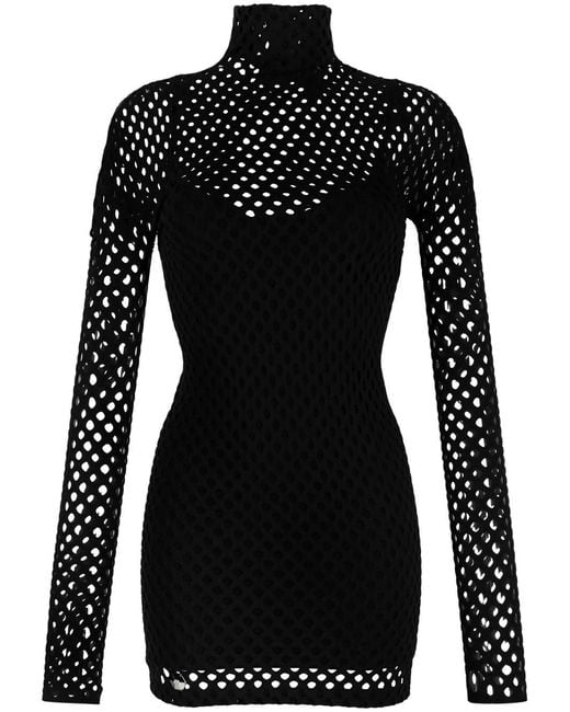 Philipp Plein Black Long-sleeved Mesh Short Dress