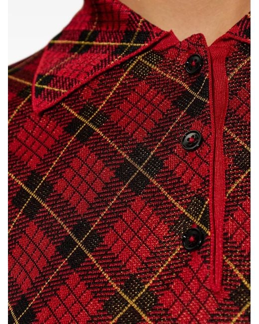 McQueen Red Argyle Button Polo Top
