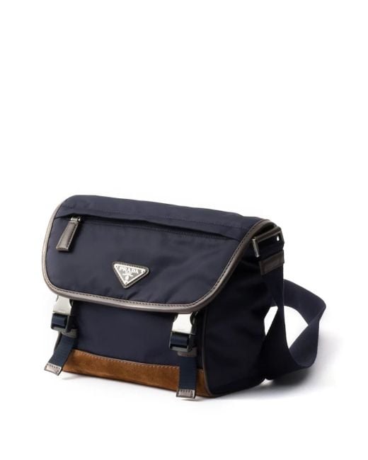 Prada Blue Small Re-Nylon And Leather Messenger Bag for men