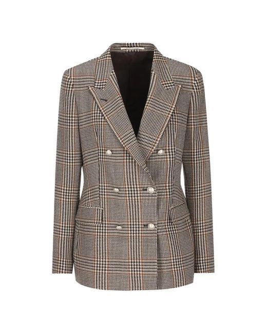 Tagliatore Brown Checked Double-Breasted Blazer