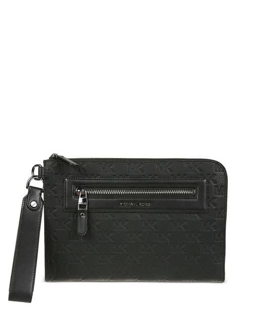 Michael Kors メンズ ブラック ロゴエンボス クラッチバッグ