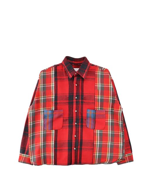 Camicia A Quadri Con Design Patchwork di READYMADE in Red da Uomo