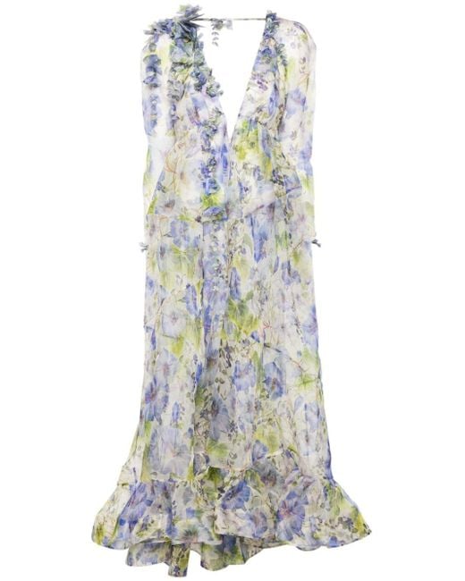 Zimmermann Blue Natura V-neck Floral Dress