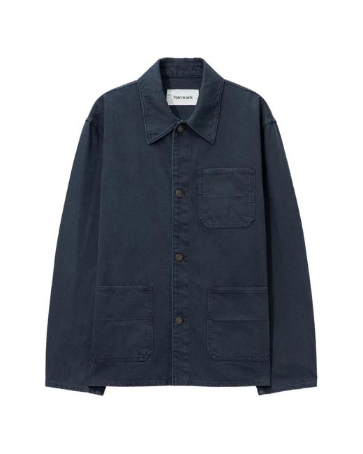 TONYWACK Blue Button-Up Patch-Pocket Shirt Jacket for men