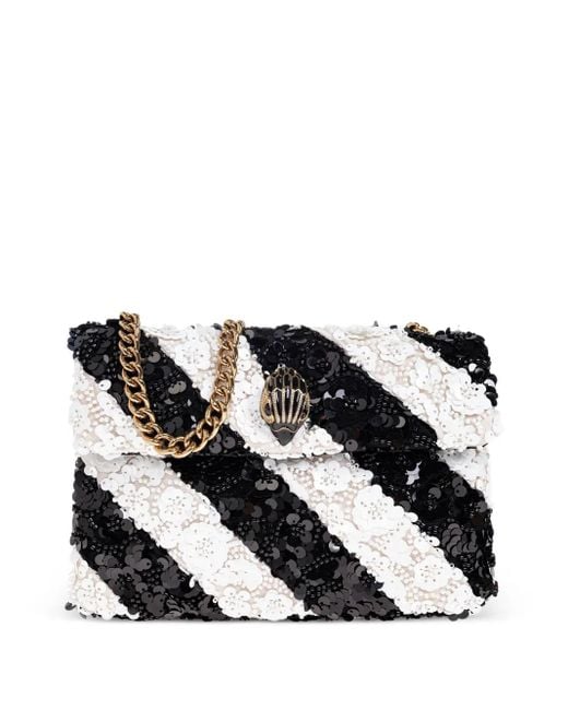 Kurt Geiger Black Small Kensington Sequin-Stripe Shoulder Bag