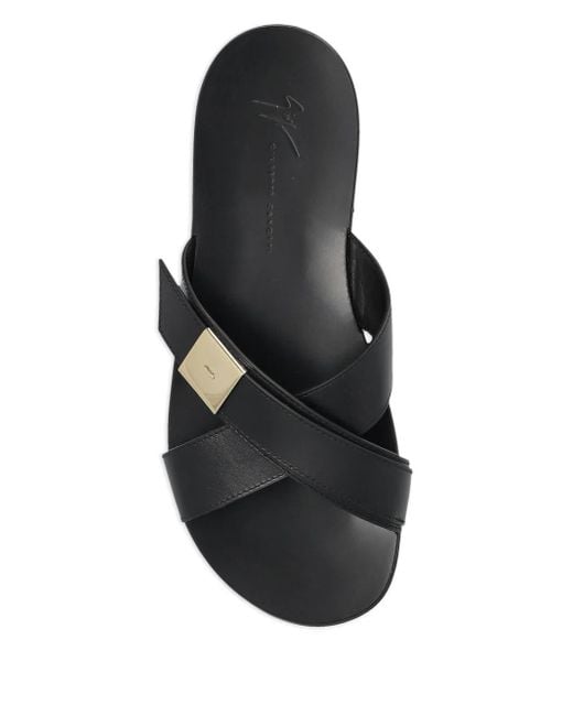Giuseppe Zanotti Black Leather Slides for men