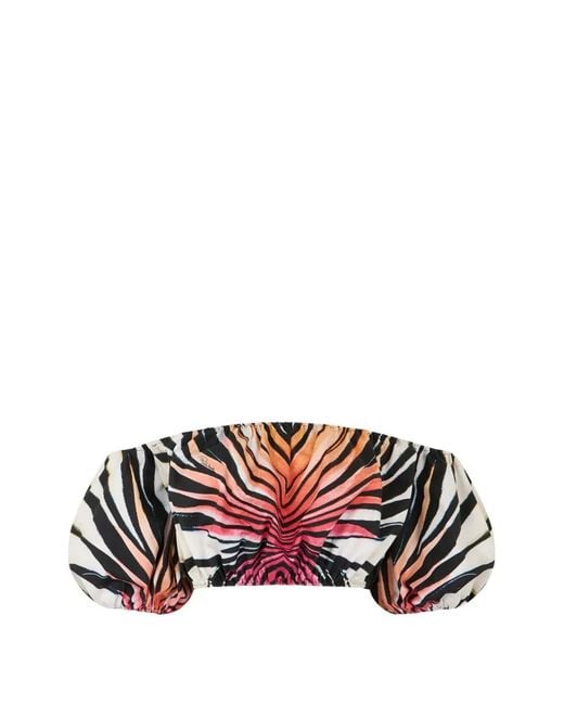 Roberto Cavalli Red Ray Of Paradise-Print Off-The-Shoulder Top