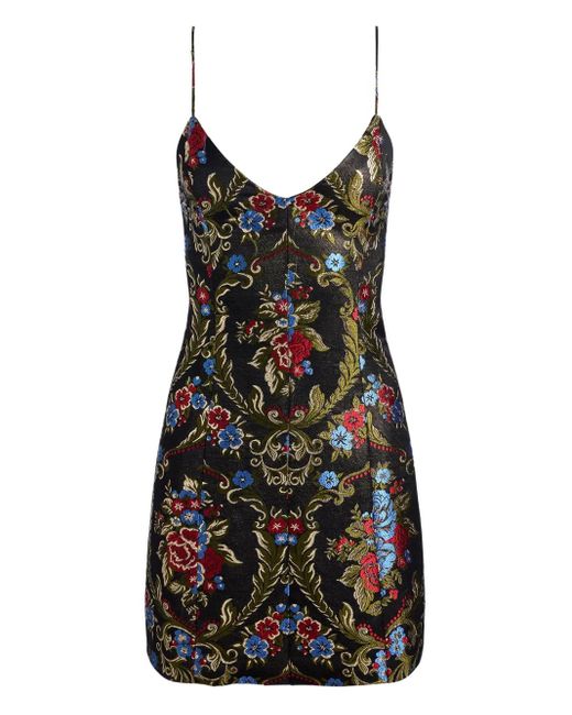 Alice + Olivia Tayla Mini-Jurk Met Bloemenbrokaat in het Black