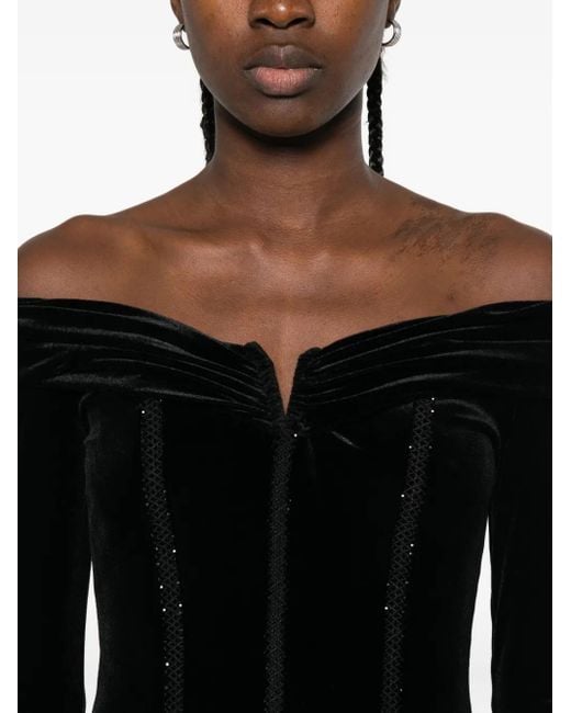 Nissa Black Crystal-Embellishment Midi Dress