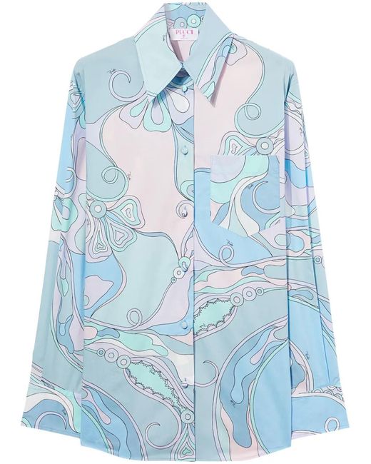 Emilio Pucci Blue Orchidee-Print Cotton Shirt