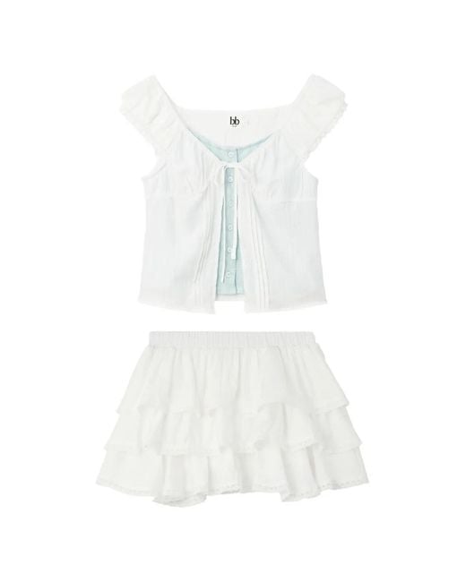 B+ AB White Ruffled Tiered Blouse And Mini Skirt Set