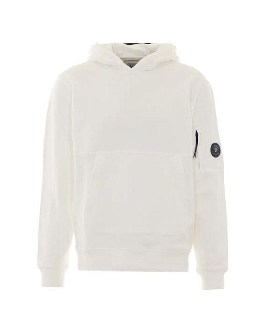 C P Company White Lens-Detail Kangaroo-Pocket Hoodie for men