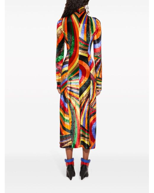 Emilio Pucci Orange Iride-print Velvet Maxi Dress
