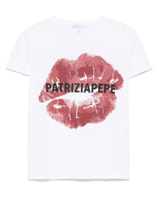 Patrizia Pepe White Lip-Print T-Shirt