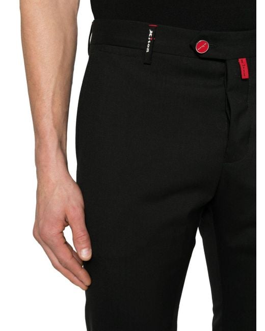 Kiton Black Logo-embroidered Slim-fit Trousers for men