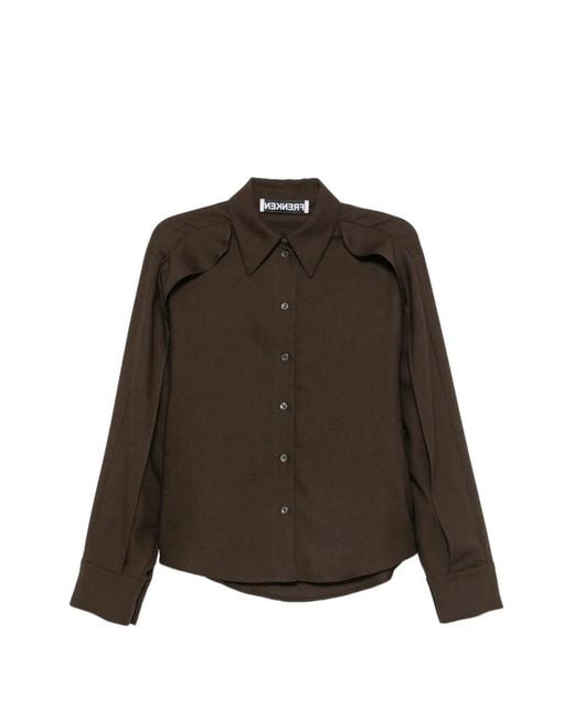 frenken Brown Ruffled-Trim Long-Sleeve Shirt
