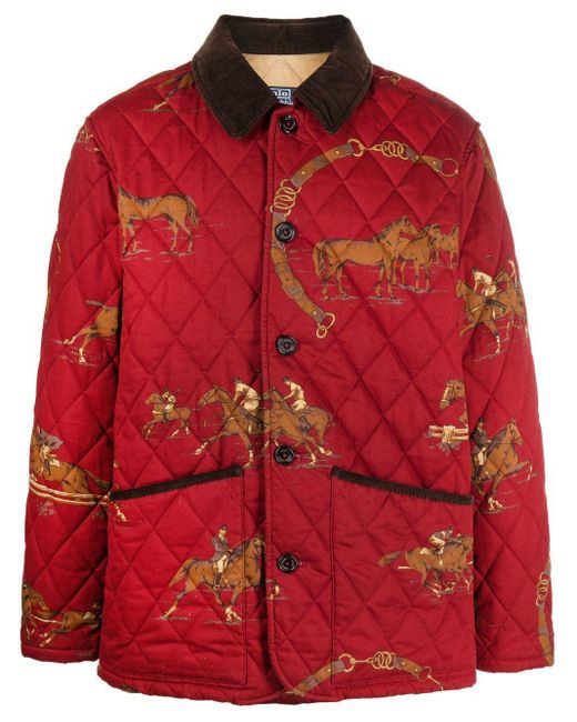 Polo Ralph Lauren Red Equestrian-print Quilted Jacket for men