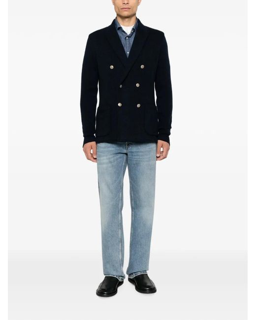 Eleventy Black Double-Breasted Knitted Jacket for men