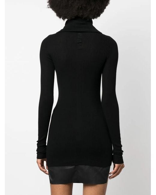 Rick Owens Black Ribbed-Knit Wool Minidress