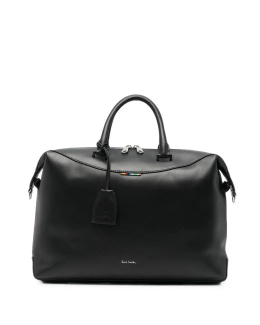 Paul Smith Black Signature-Stripe Leather Briefcase for men
