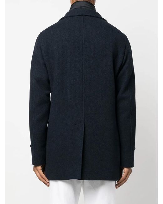 Herno Blue Double-Breasted Wool Coat for men