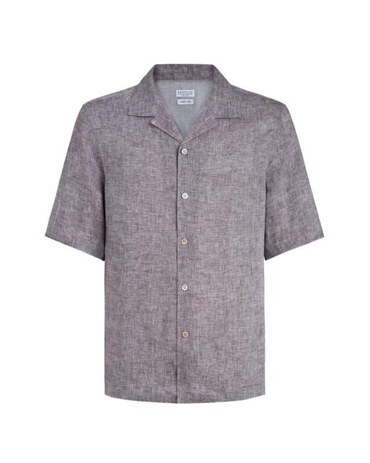 Brunello Cucinelli Gray Camp-Collar Short-Sleeve Shirt for men