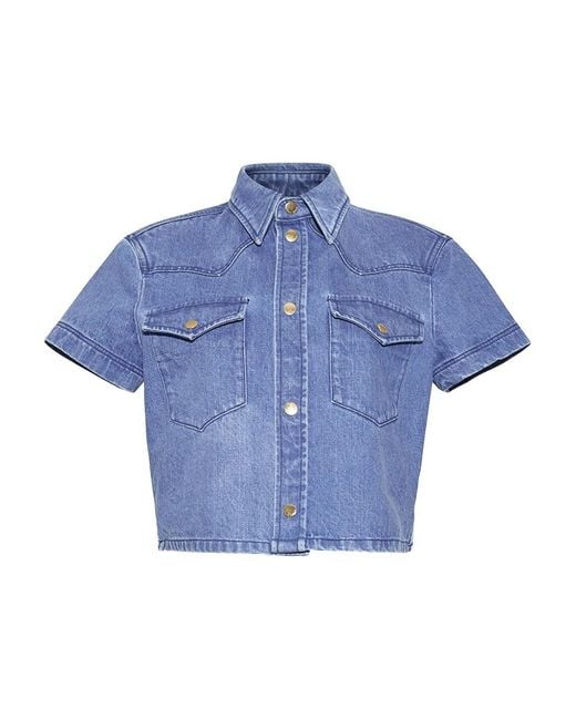 Cara Cara Blue Collared Denim Crop Top