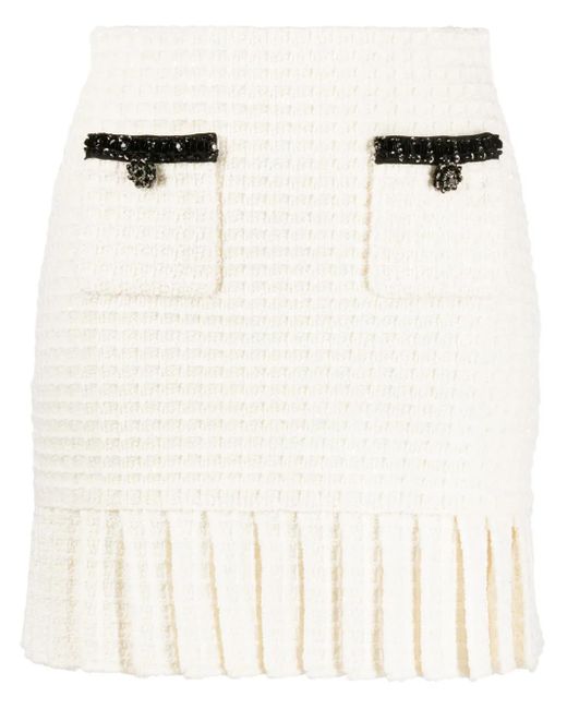 Self-Portrait White Knitted Mini Skirt With Sequins