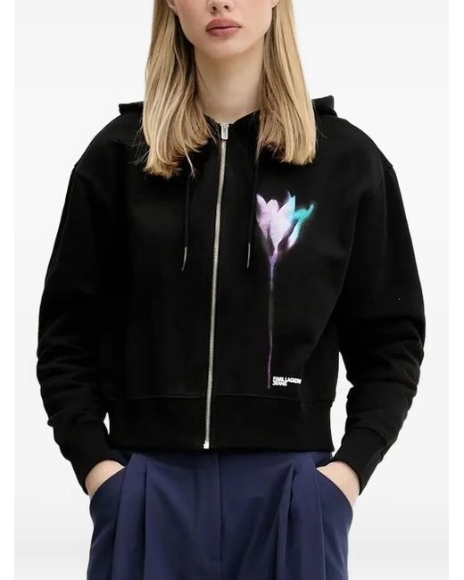 Karl Lagerfeld Black Flower-Print Zip-Up Hoodie