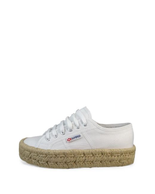 Superga White Braided-Sole Lace-Up Sneakers