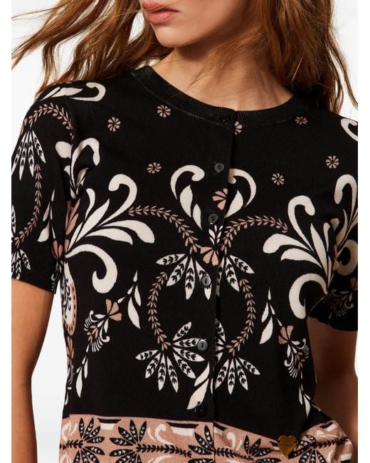 Twinset Black Cardigan With Foulard Print