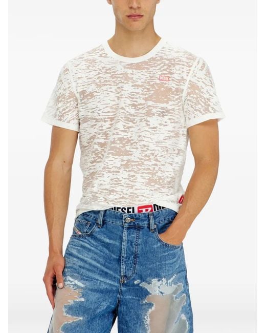 DIESEL White X Tinder Burnout-Effect Logo-Patch T-Shirt