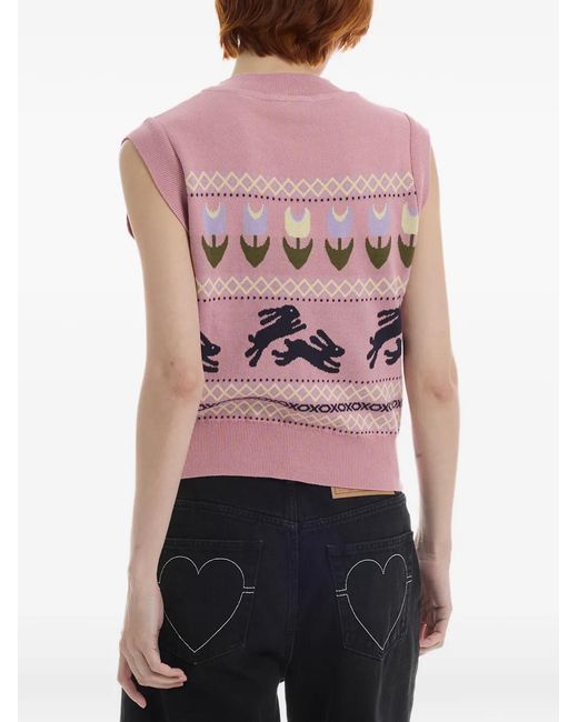 Carne Bollente Pink Somebunny To Love Intarsia-Knit Cotton Sweater