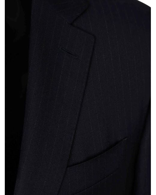 Canali Blue Costume Boutonné À Fines Rayures En Laine for men