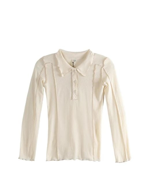 Baserange White Omato Ruffled Polo Shirt
