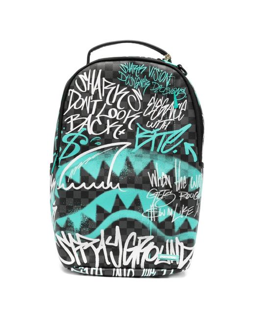 Sprayground Green Graffiti-Print Checkered Backpack for men