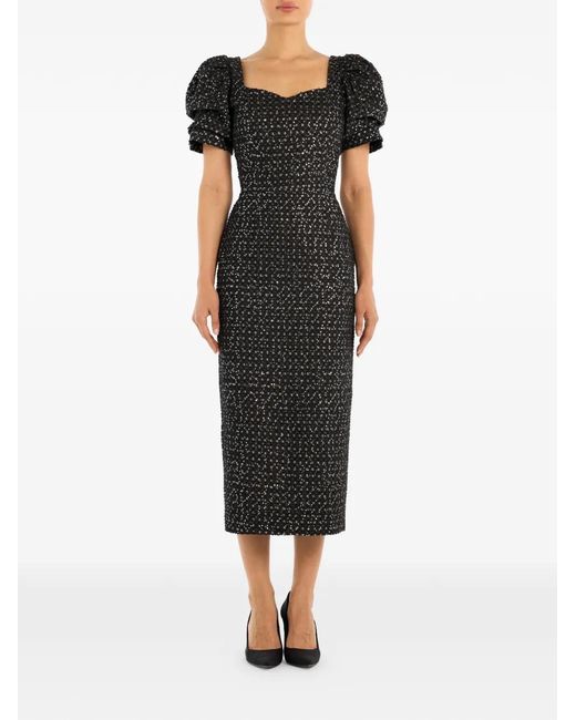 POST MERIDIEM Black Sweetheart-Neck Midi Dress