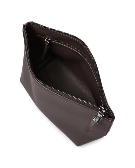 Brunello Cucinelli Gray Grained Calfskin Pouch With Monili
