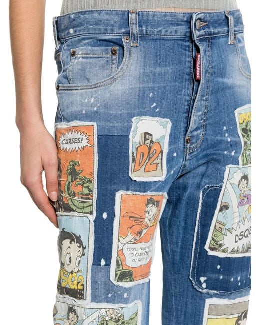 DSquared² Blue Patch-Detail Straight-Leg Jeans
