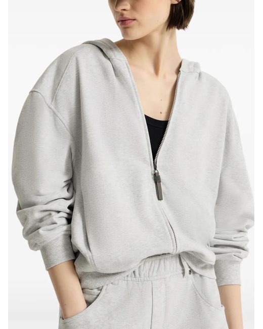 Brunello Cucinelli White Cotton Smooth French-Terry Topwear With Shiny Zipper-Pull