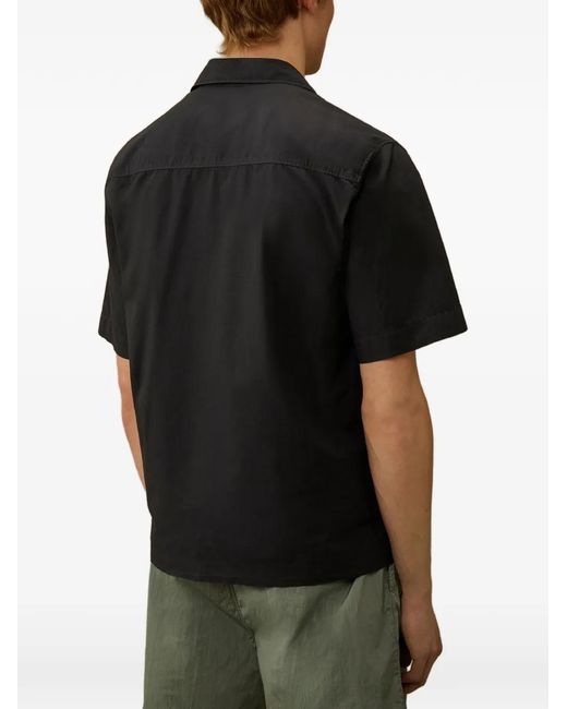 C P Company Black Popeline Boxy Logo-Embroidered Patch-Pocket Shirt for men