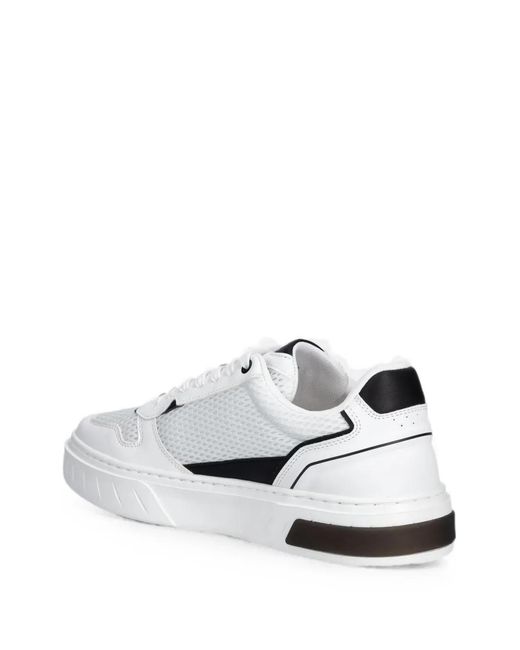 EA7 White Premium Court Logo-Print Sneakers