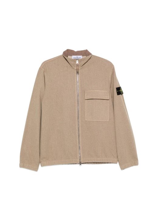 Stone Island Natural Inspired Bellows Chest Pocket Wool Jacket With Flap And Concealed Snaps for men